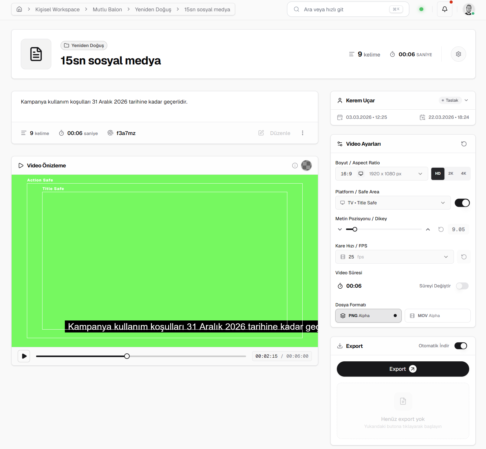 Video Animasyon Export